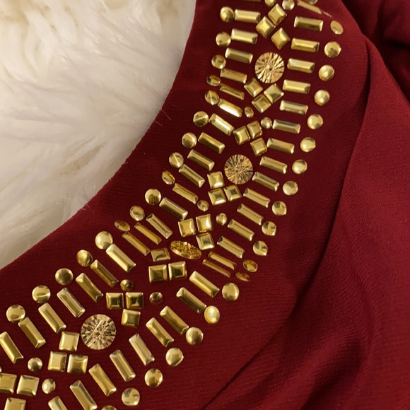 Red Embellished One Shoulder Dress by Venus - Picture 4 of 4